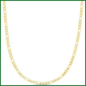 14K Gold Plated Figaro Chain Necklace 24 Inch Lobster Clasp